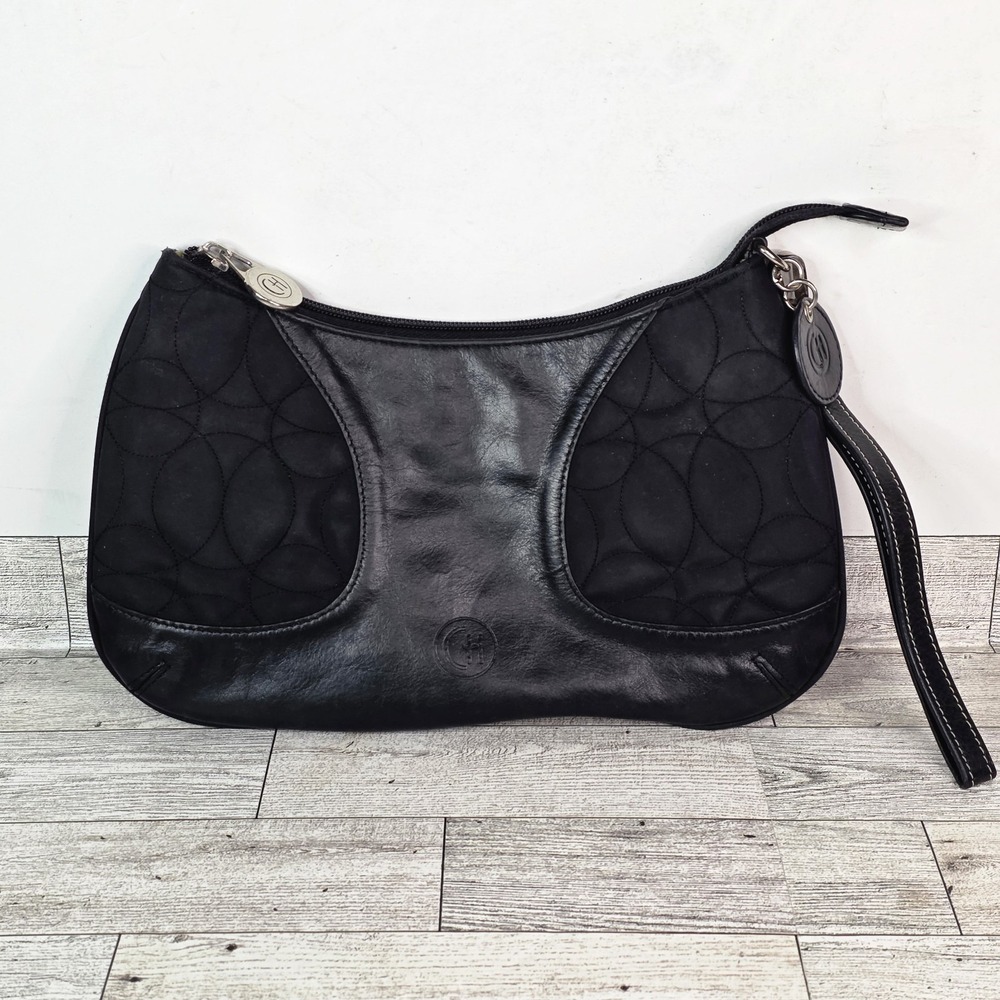 Chelsea Henry Black Pouch Quilt Leather Trim Wristlet Hobo Wallet READ